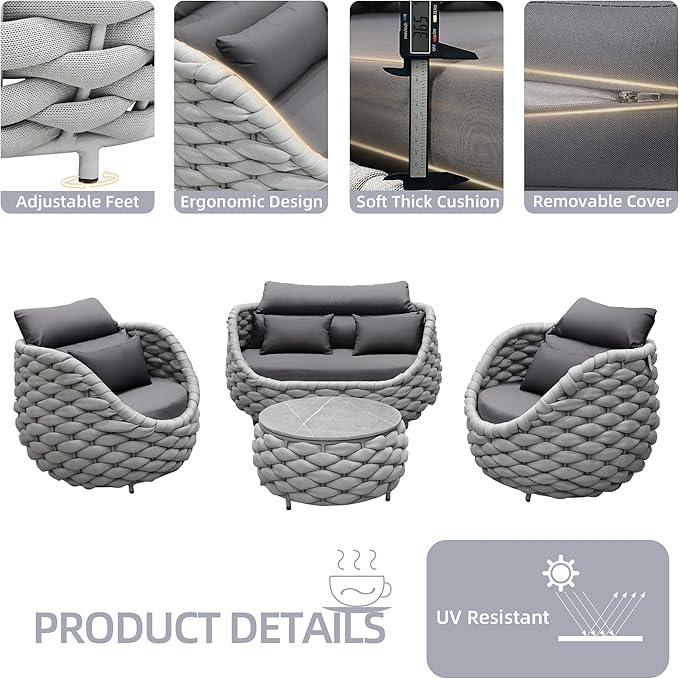 TWT Aluminum Outdoor Patio Furniture Set with Coffee Table, 6 Piece Patio Conversation Sets with Washable Cushions Covers, Patio Sectional Furniture Set for Porch, Balcony, Deck, Yard