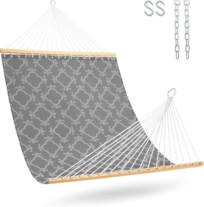 Lazy Daze Hammocks Quick Dry Hammock with Spreader Bar Textliene Fabric Double 2 Person Hammock with Chains Outdoor Patio Poolside Backyard Beach 450 lbs Capacity, Four Leaf Clover by LazyDazeHammocks