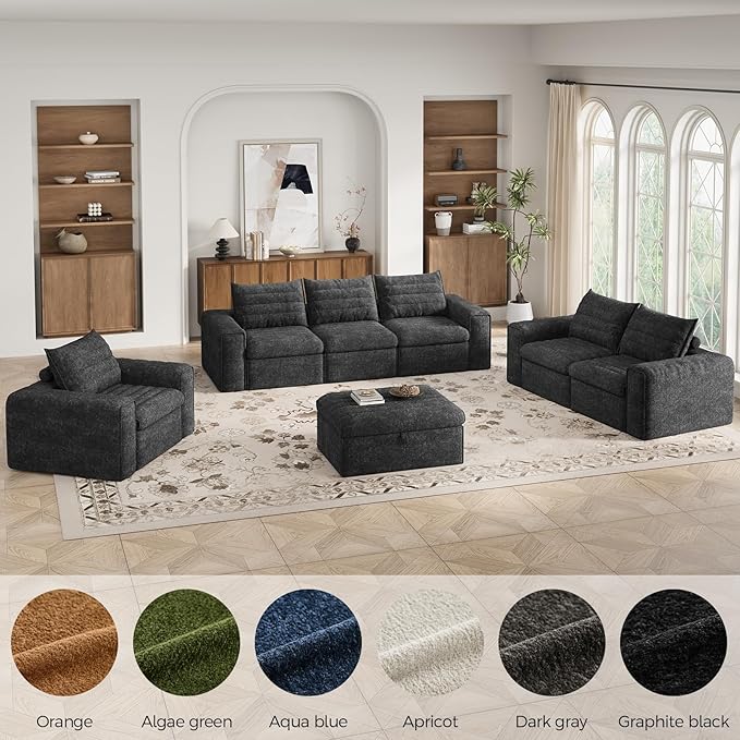 77" Cloud Loveseat Sofa, Deep Seat Couch with Pillows, Modern Comfortable Upholstery Boneless Sofa, 1 piece for Living Room, Bedroom, Apartment, Removable Cover，No Assembly Required, Dark Gray