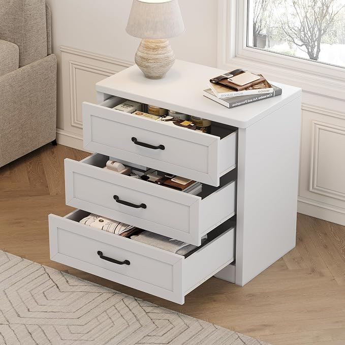 Ball & Cast 24 Inch Nightstand, Modern 3 Drawer Wood Bedside Table with Metal Handles, Farmhouse End Table Night Stand for Bedroom Living Room, Easy Assembly, White - Image 5