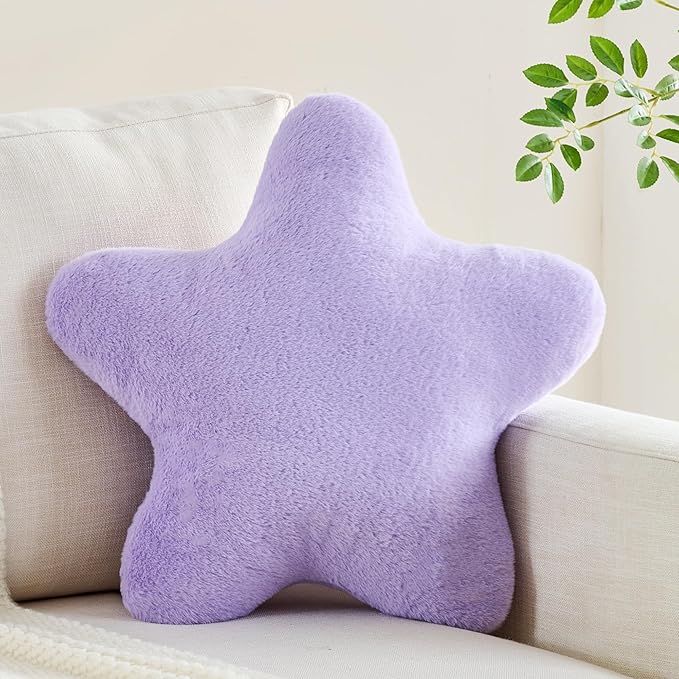 CANGHI Star Pillow 19.6" Purple Star Shaped Decorative Throw Pillow for Couch Bed Aesthetic Plush Floor Seating Cushions with Soft Faux Rabbit Fur for Sofa Bedroom Living Room
