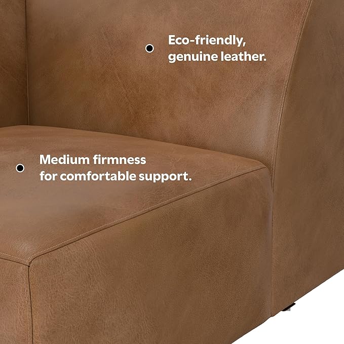 SIMPLIHOME Rex Corner Sofa Module in Full-Grain Genuine Leather, Caramel Brown, 38-inches Wide, Handcrafted Modern-Style Corner Accent Chair for Living Room and Family Room