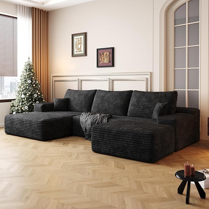 108" Cloud Modular Sectional Sofa Couch with Ottoman and L-Shape Chaise, Minimalist Upholstered Compressed Couches,Deep Seat Floor Sofa Couch,No Assembly Required