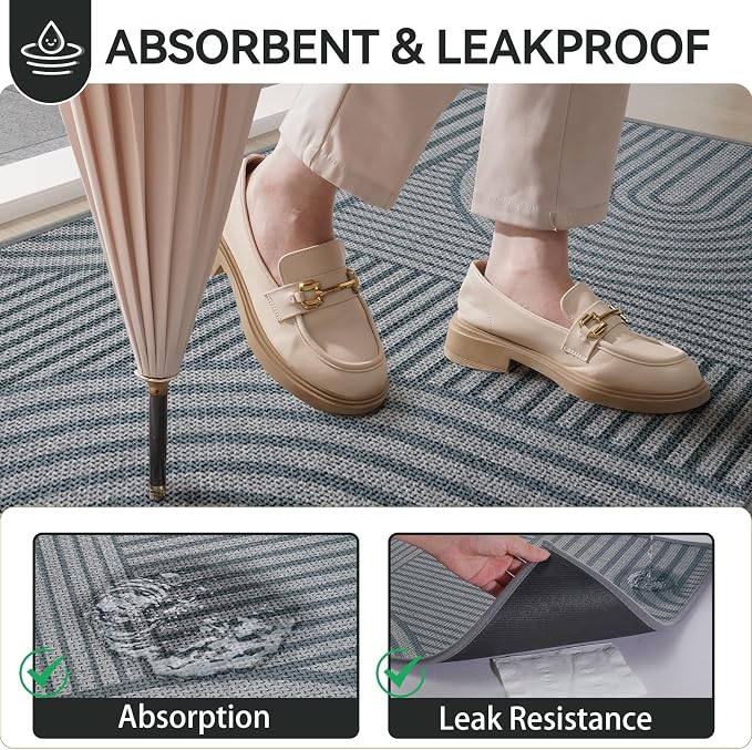 Front Door Mat 17''x30'', Absorbent Dirt Resist Washable Non Slip Low-Profile Indoor Doormat, Easy Clean Welcome Entryway Door Mats, Grey - Image 3