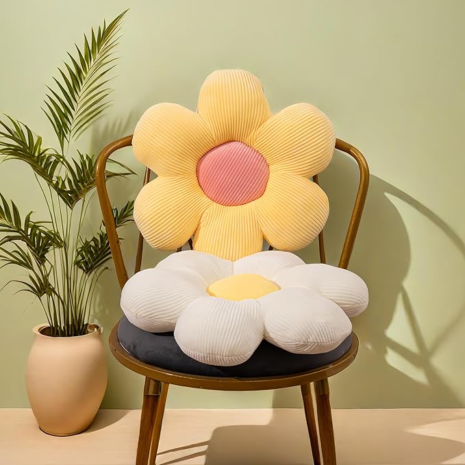 Daisy Flower Pillow, Floor Pillows, 15.35In Yellow Flower Shaped Throw Pillow Cushion for Sofa, Couch, Chair, Bed, Home Decor (1, Yellow, 15.35In)