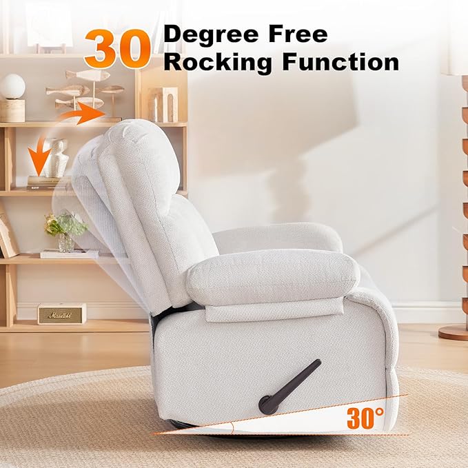 Eiayeebil 360° Swivel Glider Recliner, Oversized Recliner Rocker Chair, Extra Wide Manual Recliner, Overstuffed Soft Rocking Sofa Chair for Living Room& Bedroom (Beige)