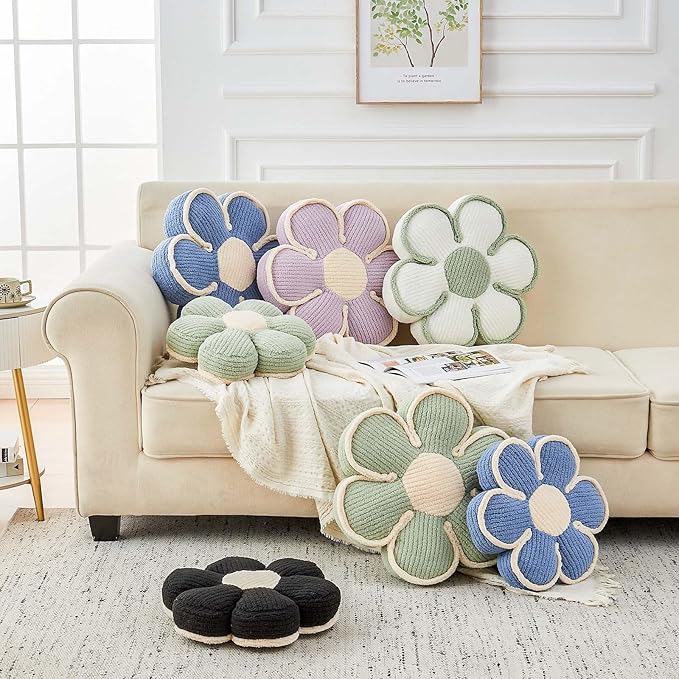 Kcvvcr Flower Pillow, Soft Flower Decorative Throw Pillow, Cute Daisy Flower Shaped Seating Floor Cushion Room D??cor Plush Pillows for Sofa Couch Bed (13.7 Inch, Blue)