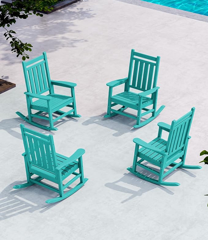 SERWALL Oversized Outdoor Rocking Chair Set of 4, HDPE Rocker for Adults, Patio Rocking Chairs for Porch, Aruba by SERWALL