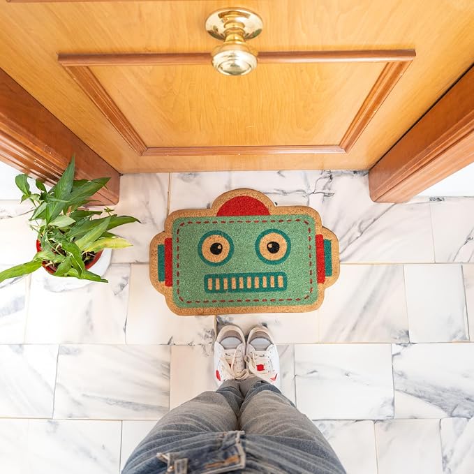 Fisura- Doormat Outdoor Entrance, Outdoor mats for Front Door, Welcome mat. Made of Coconut Fiber with Non-Slip PVC Base, Doormat Hand-Painted, 27,5 inch x 15,7 inch. (Robot, Blue) - Image 3