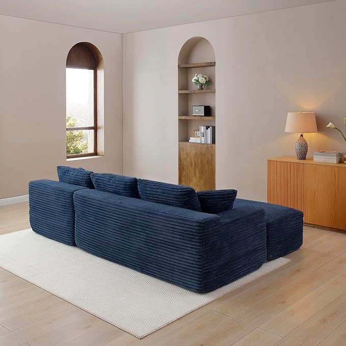 105-Inch L-Shaped Right Facing Corner Compressed Sofa Modular Sectional Boneless Cloud Sofa Floor Foam Couch with Chaise Lounge, Corduroy Corner Boneless Cloud Couch