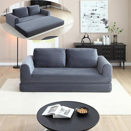 Foldable Boneless Love Seat Couches in a Box, Modern Floor Foam Sleeper Sofa Bed 2-in-1 Convertible Cloud Sofa for Home Apartments Bedroom