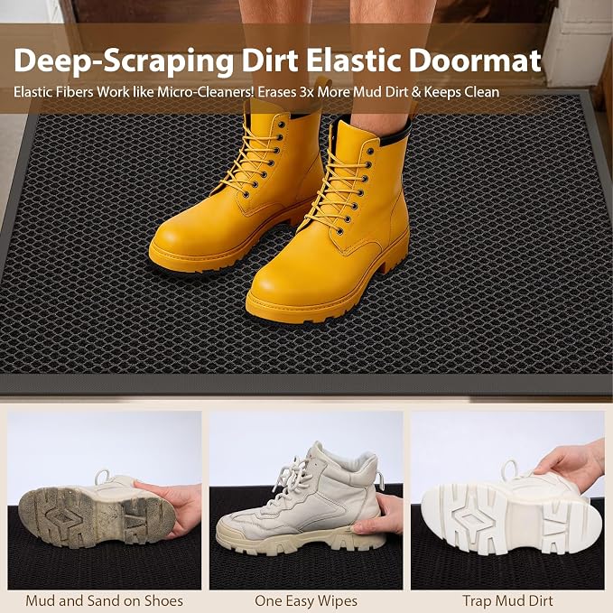 Front Door Mat Outside Entrance 32"x48" Brown,Heavy-Duty Dirt Trapper Outside Welcome Mat, Non Slip Durable Rubber Entrance Doormats for Entryway Porch, Stain Resist Waterproof All-Season All-Weather - Image 3