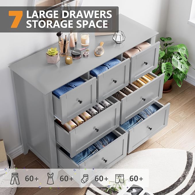 GarveeHome 7 Chest of Drawer Dresser, Wood Organizer Dresser with Ample Storage Space for Bedroom, Living Room, Entryway - Image 4