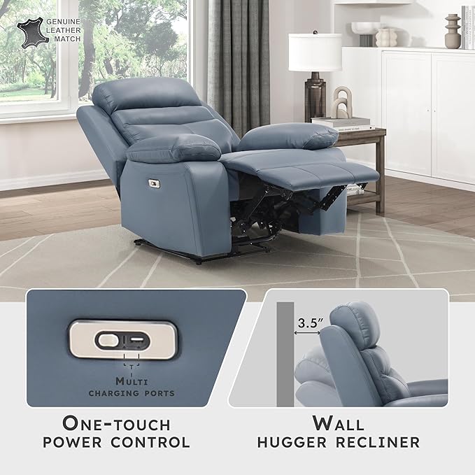 Lexicon Recliner Chair Living Room Leather Match Reclining Sofa Chair, Home Theater Seating, Wall Hugger Recliner, Power Recliner Sofa Chair for Living Room/Office/Apartment, Blue