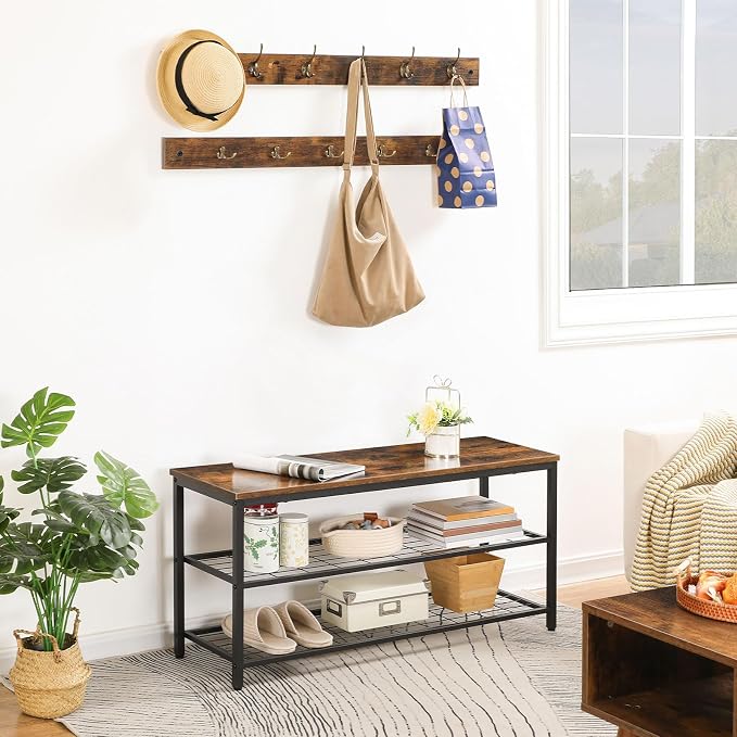 HOOBRO Hall Tree with Bench, Coat Rack Shoe Bench Set, Entryway Shoe Rack with Coat Hooks, Hall Tree, 39.4" L x 11.8" W x 18.1" H, Industrial, for Front Door, Rustic Brown BF071MT01G1 - Image 8