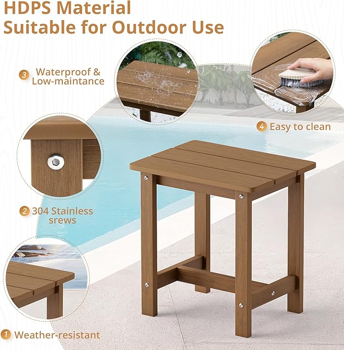 LUE BONA Outdoor Side Table, HDPS Small Outdoor Table, Adirondack Side Table, Outside End Table for Patio, Porch, Deck, Pool, Weather Resistant/Easy Maintenance/Indoor or Outside Use, Brown - Image 6