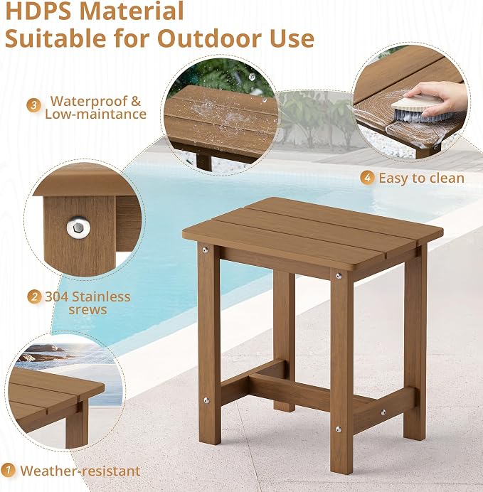 LUE BONA Outdoor Side Table Set of 2, HDPS Small Outdoor Table, Adirondack Side Table, Outside End Table for Patio, Porch, Deck, Pool, Weather Resistant/Easy Maintenance/Indoor or Outside Use, Brown - Image 5