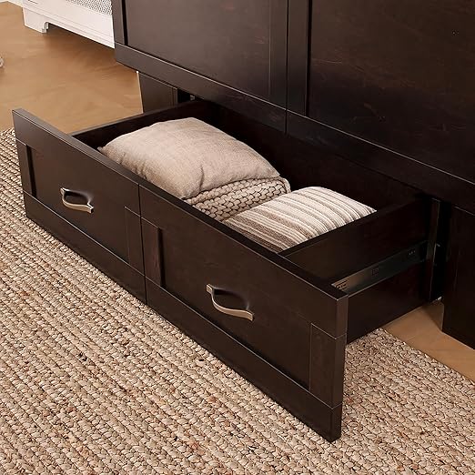 AFI, Chelsea Mid-Century Modern Full Wood Murphy Bed Chest with 6" Mattress, Storage Drawer & Built-in USB Charger, Espresso