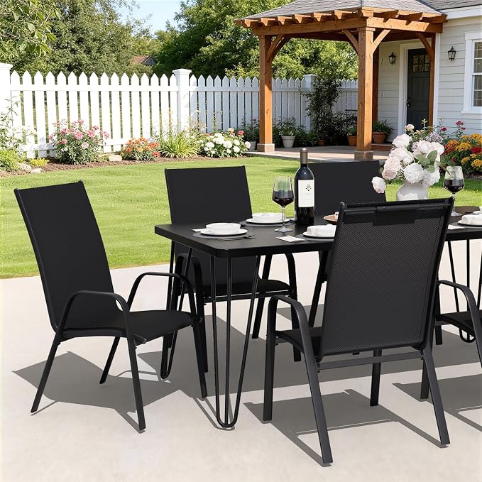 JEAREY Patio Dining Chairs Set of 4, Outdoor Stackable Dining Furniture Set, All Weather Dining Set for Lawn, Garden, Backyard, Poolside, Black - Image 4
