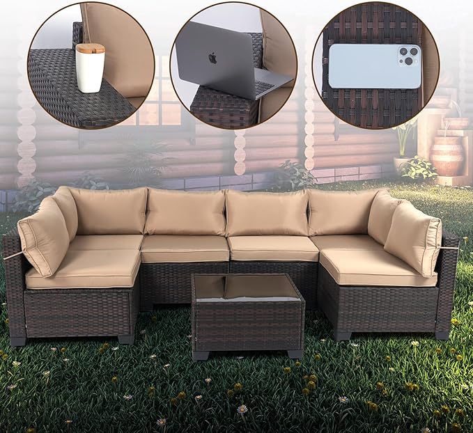 CHABATREE 9 Pieces Outdoor Patio Furniture Sets,Rattan Conversation Sectional Set,Manual Weaving Wicker Patio Sofa with Tea Table
