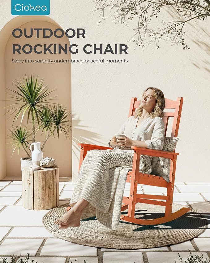 Ciokea Oversized Outdoor Rocking Chairs Set of 2, 380lbs Heavy-Duty Large Patio Rocker, High Back Cozy Porch Chairs, Weather Resistant Patio Rocking Chairs for Outside, Fire Pit, Deck, Orange - Image 7