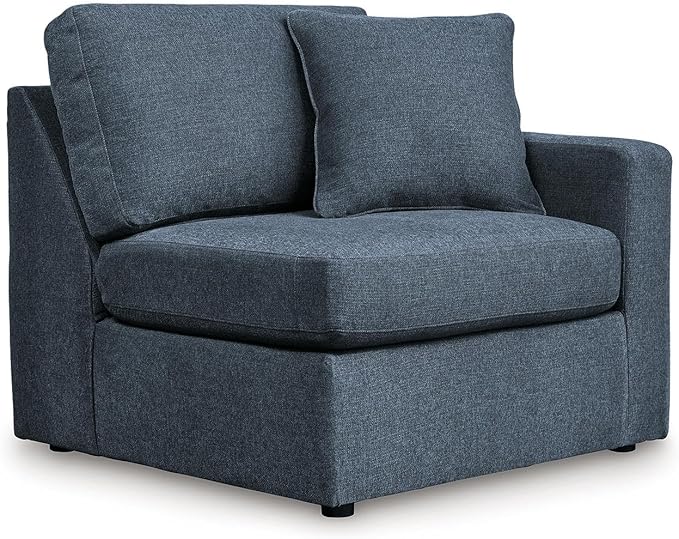Signature Design by Ashley Modmax Stain Resistant Minimalist Modular Anti Sag Left-Arm Facing 4-Piece Sectional with Chaise, Loose Reversible Cushions and 2 Accent Pillows, Blue