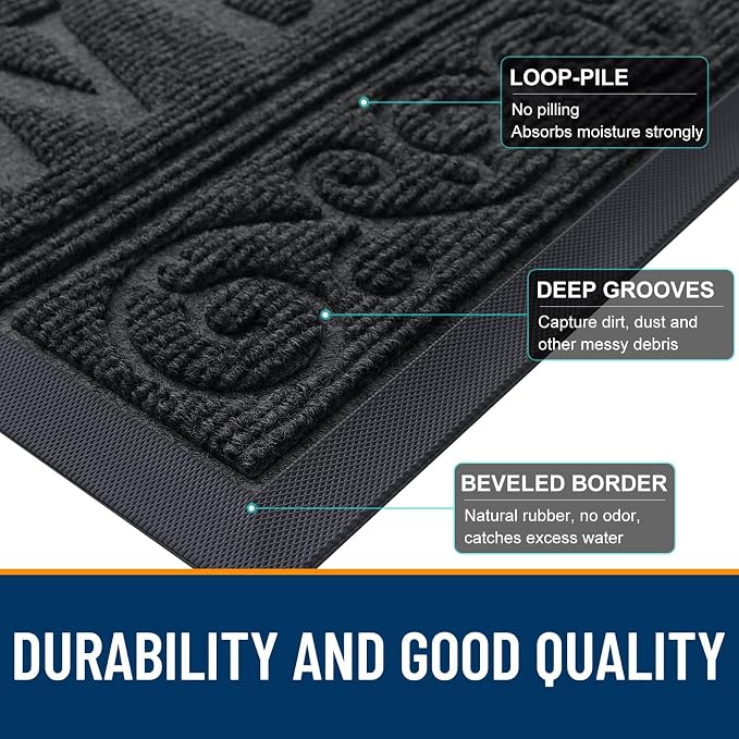 OLANLY Welcome Door Mat Indoor Outdoor Entrance, Heavy Duty Sturdy Front Door Mat, Waterproof All-Weather Doormat, Stain Resistant, Low Profile, Easy Clean Patio Entryway Mat, 47 x 24, Black - Image 9