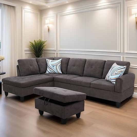 FONTOI L Shaped Sectional Couches for Living Room, Modern Modular Sectional Sofa with Ottoman Storage, Comfy L Shaped Couch with Chaise for Bedroom Apartment Furniture, Coffee
