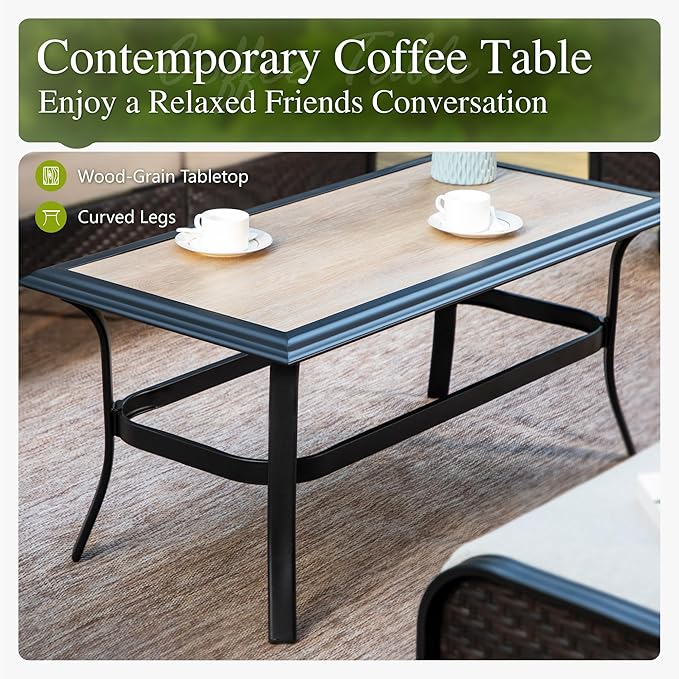 Sophia & William Metal Patio Furniture Set, 7 Seats Outdoor Conversation Set with 3-Seater Sofa, 2 Swivel Chairs, 1 Loveseat, 1 Coffee Table for Seating, Lawn Porch Backyard,Beige
