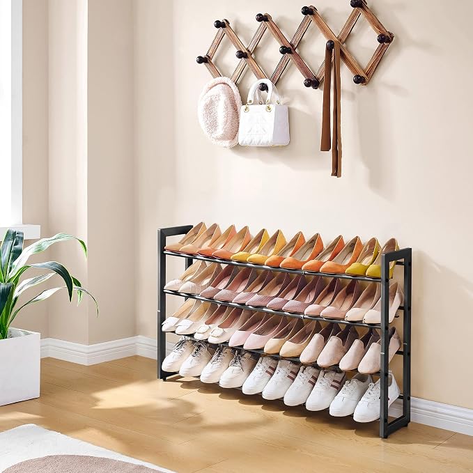 FAVOOSTY 4-Tier Expandable Shoe Rack, Adjustable Shoe Shelf Storage Organizer Space Saving Metal Free Standing Shoe Rack for Entryway Closet Doorway, Black - Image 2