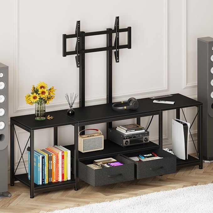 GYIIYUO LED TV Stand with Mount and Power Outlet & Fabric Drawers for 32-85 Inches TV - Entertainment Center and Industrial TV Console Table for Living Room, Bedroom- 47" Black - Image 8