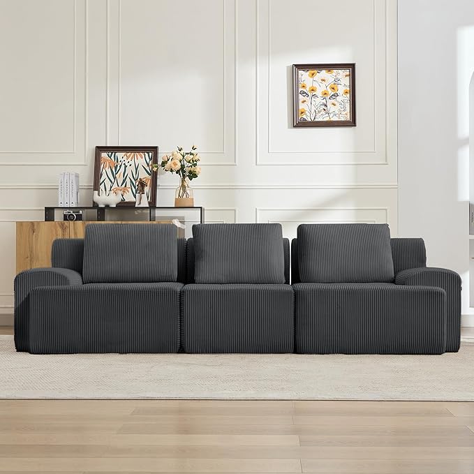 KIGOTY Modular Sectional Sofa, 3 PCS Comfy Cloud Sectional Couch with Deep Seat, Corner Sofas, Modern Boneless Couch for Living Room, No Assembly Required,Grey
