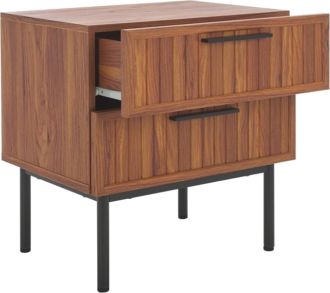 SAFAVIEH Home Collection Axelle Walnut/Black 2-Drawer Nightstand - Image 4