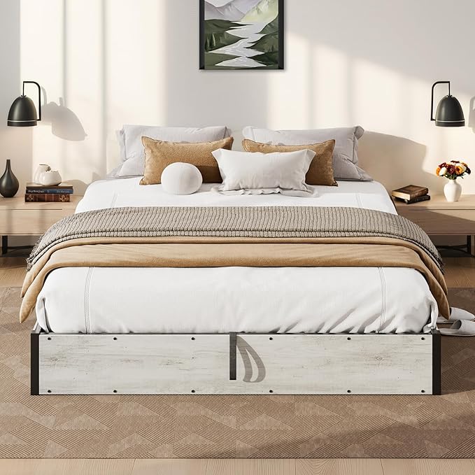 LUXOAK 3 Pieces Bedroom Sets, Includes Full Size Lift Up Storage Platform Bed Frame, 2 Drawers Farmhouse Nightstand Set of 2 with Charging Station, No Box Spring Needed, White Oak