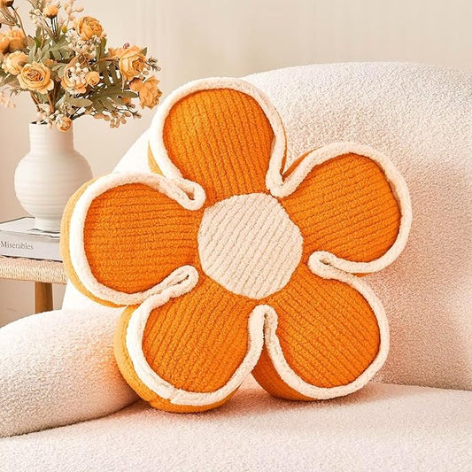Kcvvcr Flower Pillow, Soft Shaped Floor Cushion, Decorative Throw Pillow, Cute Seating Cushion, Plush Pillows for Sofa Couch Bed (17.7 Inch, Orange)