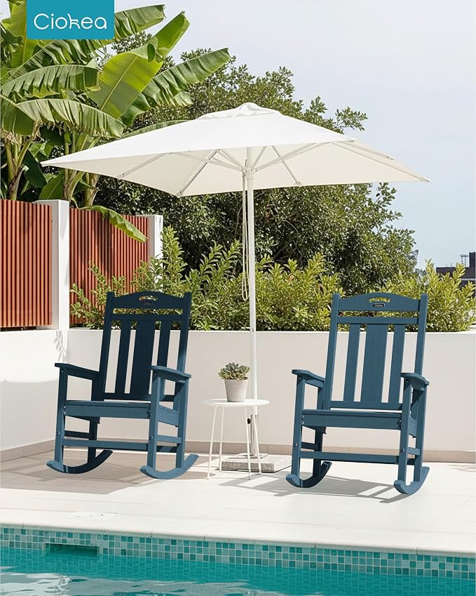 Ciokea Oversized Outdoor Rocking Chair, 380lbs Heavy-Duty Large Patio Rocker, Weather Resistant & Anti-Fade Porch Chair, High Back Cozy Rocking Chair for Outside, Fire Pit, Deck, Garden, Slate Blue - Image 2