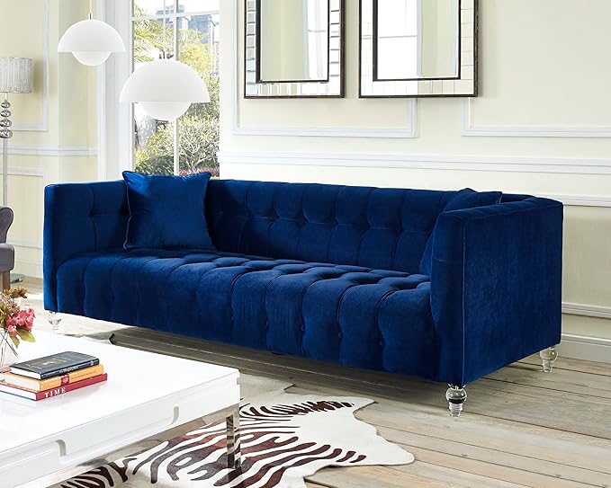 Tov Furniture Bea Velvet Sofa (Navy) | Tufted Design