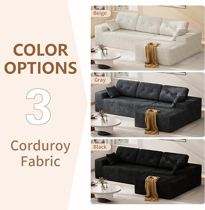 Ball & Cast 106" Modular Sectional Sofa,Cloud Corduroy Couch with Deep Seat,Boneless L-Shaped Sectional,Modern Comfort Upholstered Sofa for Living Room,No Assembly Required (Beige,Right Facing Chaise)