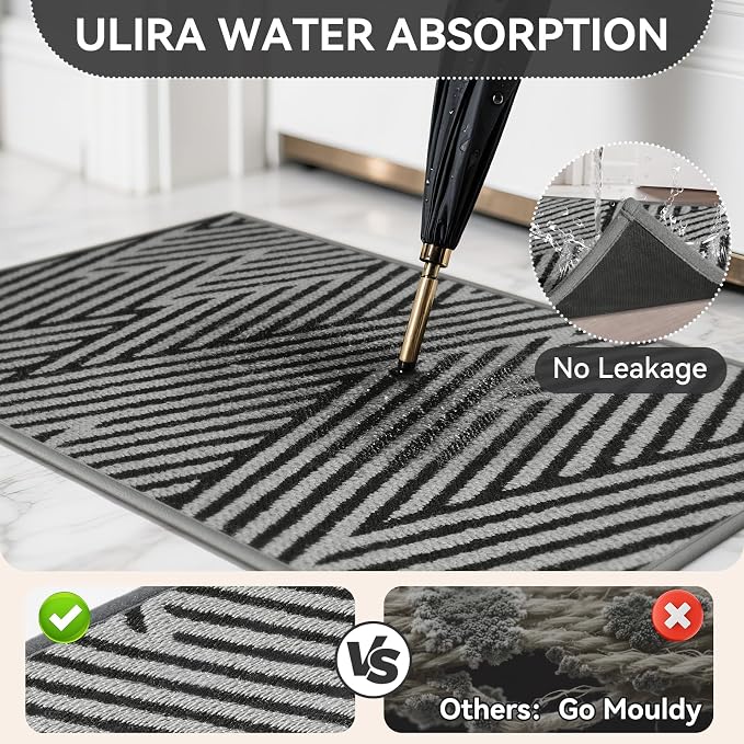 Door Mat Indoor Outside Entrance 24"x35", Low-Profile Non Slip Outdoor Inside Doormat Entryway Mat, Dirt Resistant Absorbent Front Porch Welcome Entry Mats, Washable Easy Clean, Grey - Image 6