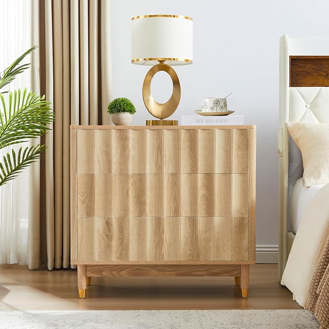 Bifins Fluted 3 Drawer Dresser, 31.5" Wide Modern Storage Chest of Drawers, Wood Drawer Organizer for Bedroom, Living Room, Hallway - Image 6