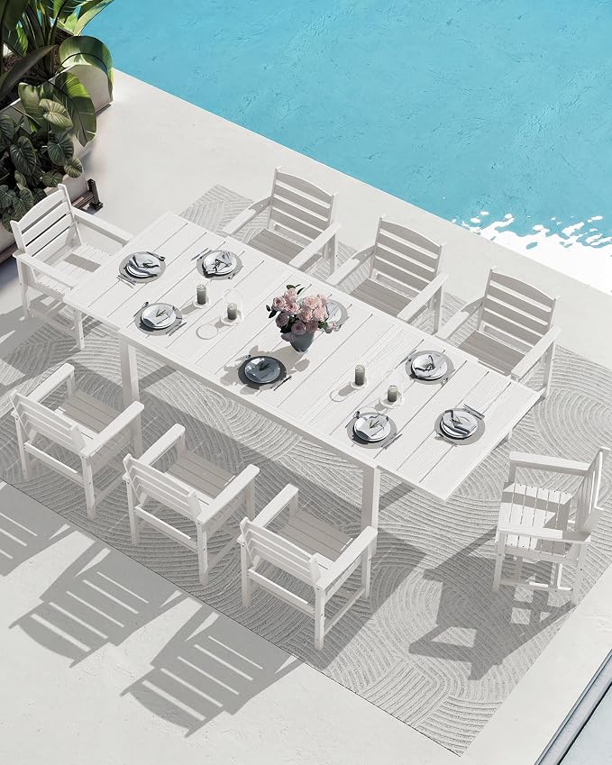 SERWALL Outdoor Dining Chairs Set of 2, All-Weather HDPE Patio Chairs, White - Image 8