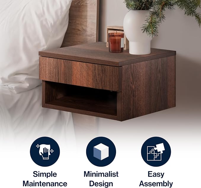 JONATHAN Y NST2002A Ettore 15.71" Mid-Century Modern Floating Wall Mounted Nightstand with Soft-Close Drawer and Cable Hole, Dark Brown - Image 6