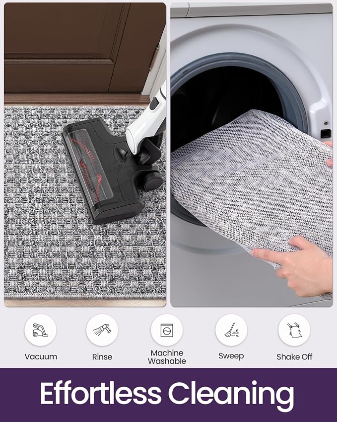 DEXI Dirt Trapper Door Mat, 31x60 Washable Doormat, Dirt Resistant and Absorbent, Easy Clean Low-Profile Floor Rugs for Entryway, Front Door, and Inside Entrance, Checkered Grey - Image 8