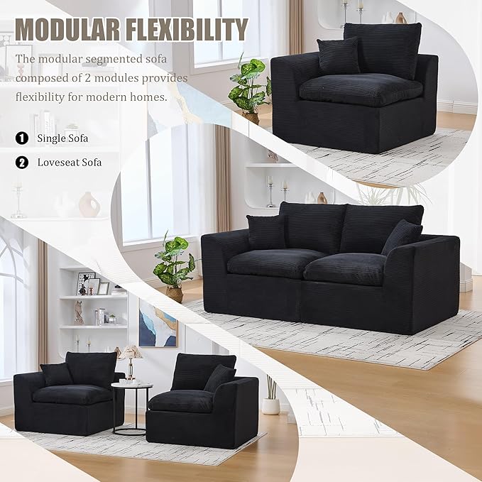 80.3" Cloud Loveseat Boneless Sofas for Living Room, 2 Seaters Modular Foam Cloud Sofa Couches, 2 Seat Compression Foam Couch with Toss Pillows, No Assembly Required