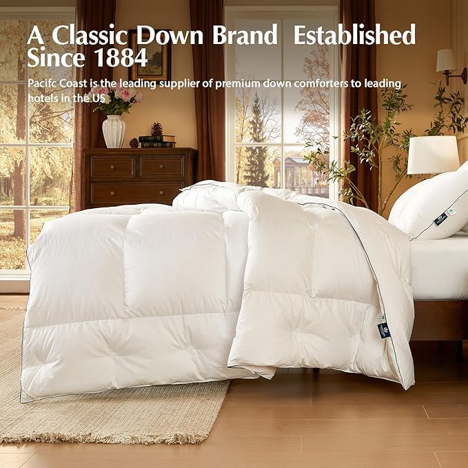 Pacific Coast Goose Feather Down Comforters Twin Size, 100% Cotton Extra Fluffy White Duvet Insert, Soft, Breathable, All Season Hotel Luxury Bedding Comforters, 8 Corner & Center Loops (68"x90")