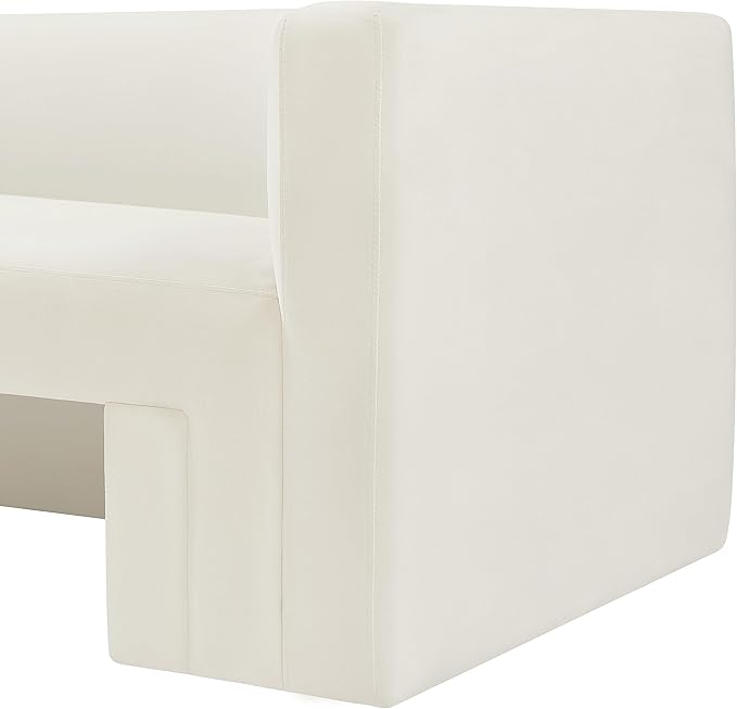 Meridian Furniture 665Cream-S Henson Collection Modern | Contemporary Velvet Upholstered Sofa with Rich Cream Velvet, Solid Wood Frame, 89.5" W x 34.5" D x 28" H, Cream