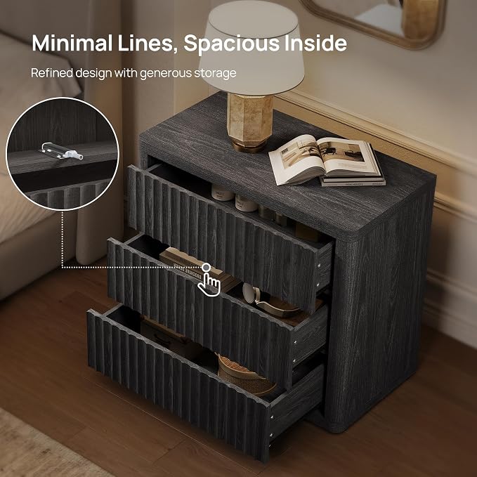 SICOTAS Night Stand Set 2 - Oversized Extra Large Bedside Table Modern Side Table with Storage Fluted 3 Drawer Nightstand 27.5" W End Tables Dorm Room Nightstands for Bedroom Sofa Couch Home Office - Image 5