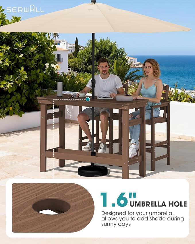 SERWALL 41" Outdoor Bar Table, All Weather HDPE Patio Bar Counter Height Table, Rectangle Patio Bar Table for Outside, Garden, Backyard, Balcony, Poolside, Brown - Image 2
