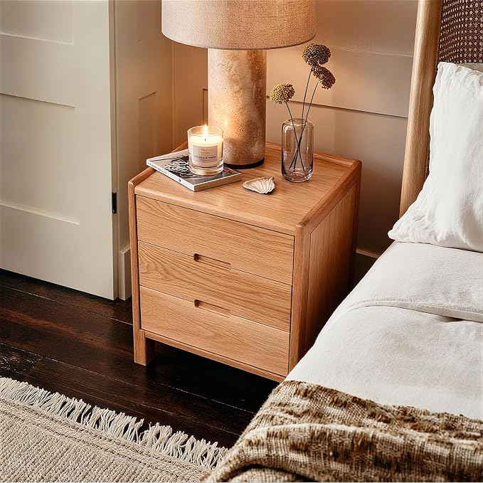 Nightstand, Solid Wood Small End Table w/3 Drawers, Modern Bedside Tables, Mid Century Night Stand, Bed Side Table, 15.75" W x 13.78" D x 21.65" H (Natural) - Image 9
