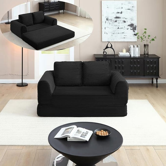 Foldable Boneless Love Seat Couches in a Box, Modern Floor Foam Sleeper Sofa Bed 2-in-1 Convertible Cloud Sofa for Home Apartments Bedroom